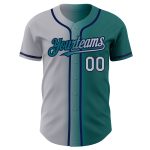 Custom Name and Number Baseball Jersey - Personalized Teal Gray-Navy Authentic Gradient Fashion Jersey Personalized Teal