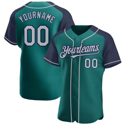 Custom Team Baseball Jersey with Personalized Name and Number, Teal Gray Navy Raglan Sleeves Personalized Teal Gray-Navy