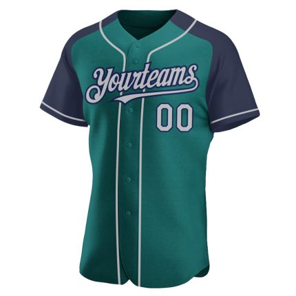 Custom Team Baseball Jersey with Personalized Name and Number, Teal Gray Navy Raglan Sleeves Personalized Teal Gray-Navy