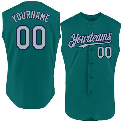 Custom Personalized Team Baseball Jersey - Authentically Made, Sleeveless in Teal Gray and Navy, Name & Number Option Available