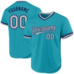 Custom Team Name and Number Teal Gray-Navy Authentic Throwback Baseball Jersey Personalized Teal Gray-Navy Authentic Throwback