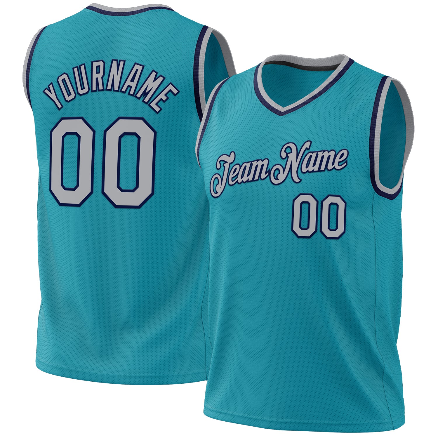 Personalized Authentic Throwback Basketball Jersey in Teal Gray-Navy Personalized Teal Gray-Navy Authentic Throwback Basketball
