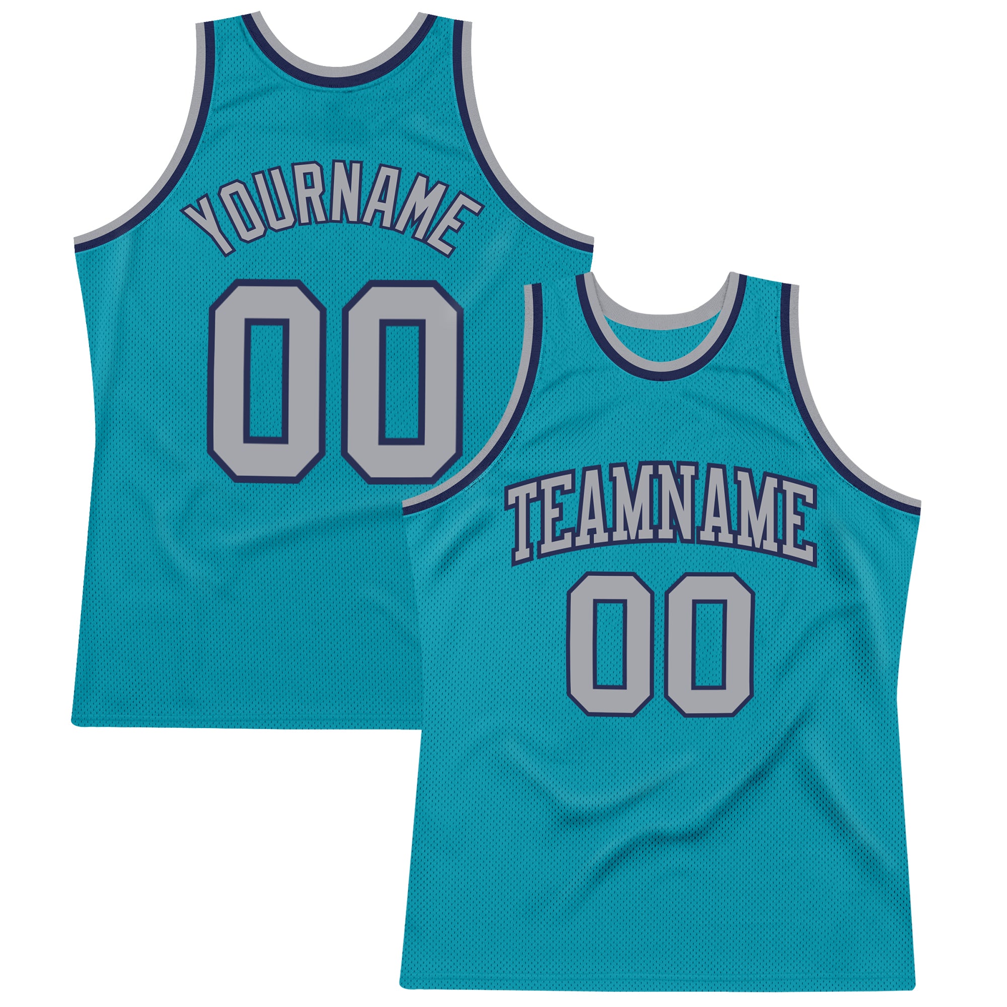 Custom Name and Number Basketball Jersey - Personalized Teal Gray-Navy Authentic Throwback Style Personalized Teal Gray-Navy