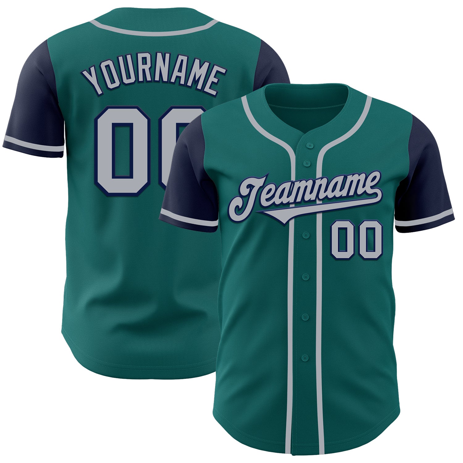 Custom Name and Number Personalized Two Tone Teal Gray-Navy Baseball Jersey - Authentic Team Jersey Personalized Teal Gray-Navy