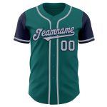 Custom Name and Number Personalized Two Tone Teal Gray-Navy Baseball Jersey - Authentic Team Jersey Personalized Teal Gray-Navy