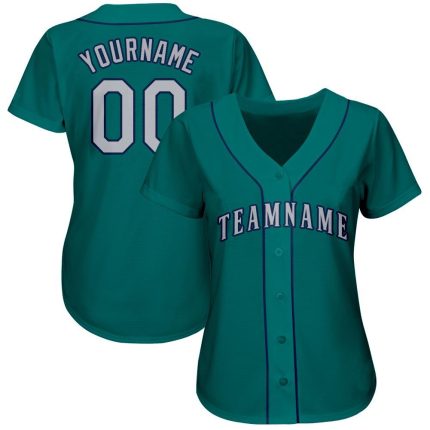 Custom Baseball Jersey - Personalized Teal Gray-Navy Team Name and Number Personalized Teal Gray-Navy Baseball Jersey Team