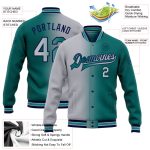 Custom Name Number Gradient Bomber Jacket Teal Gray Navy Varsity Full-Snap Fashion Team Apparel Personalized Teal Gray-Navy