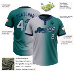 Custom Two-Button Unisex Softball Jersey with Personalized Name and Number in Teal and Gray-Navy Gradient Personalized Teal