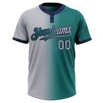 Custom Two-Button Unisex Softball Jersey with Personalized Name and Number in Teal and Gray-Navy Gradient Personalized Teal