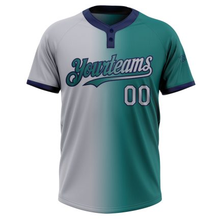 Custom Two-Button Unisex Softball Jersey with Personalized Name and Number in Teal and Gray-Navy Gradient Personalized Teal