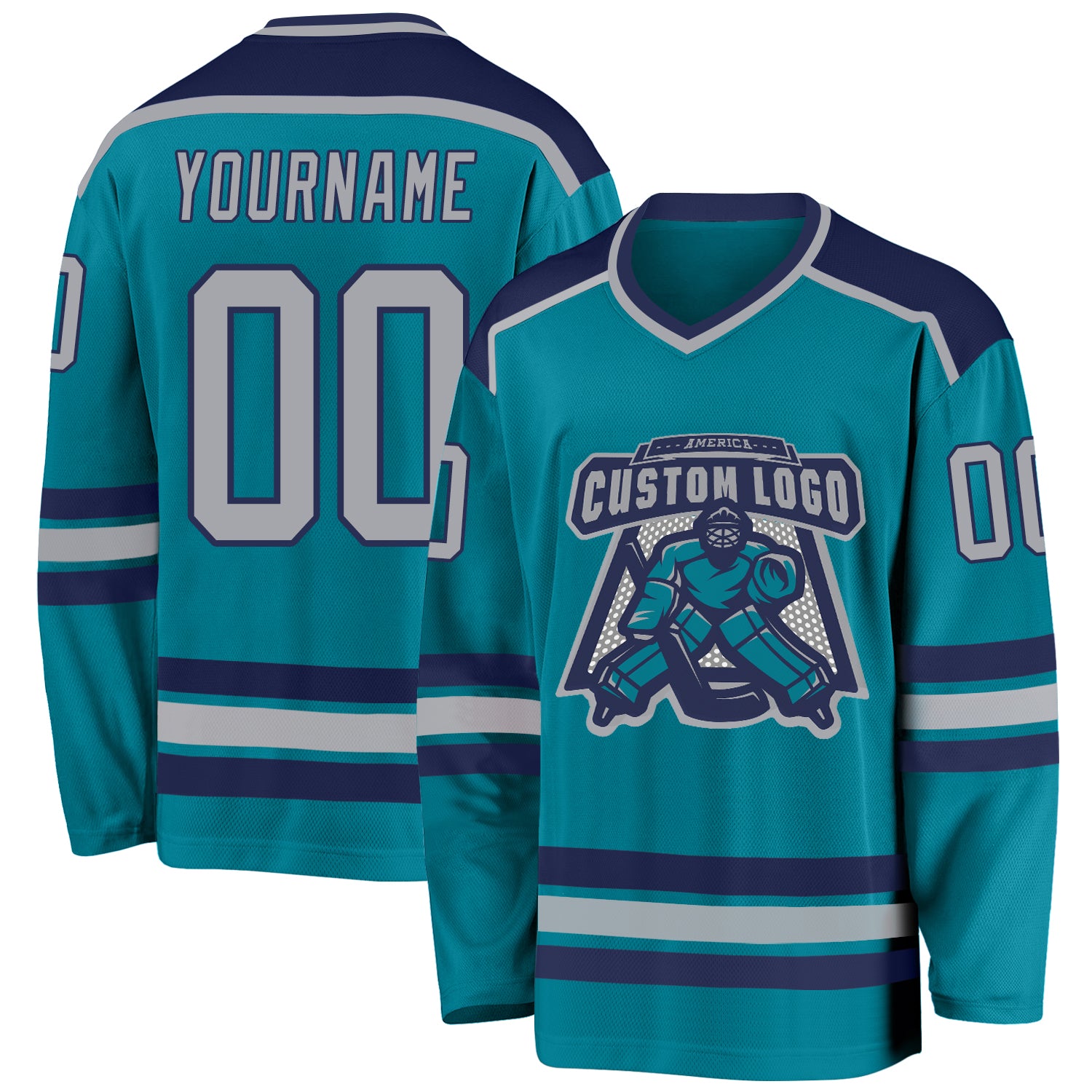 Personalized Hockey Jersey in Teal Gray and Navy - Custom Sports Apparel Personalized Teal Gray-Navy Hockey Jersey