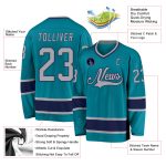 Custom Team Hockey Jersey with Personalized Name and Number - Teal Gray Navy Personalized Teal Gray-Navy Hockey Jersey Team