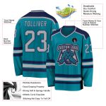 Personalized Hockey Jersey in Teal Gray and Navy - Custom Sports Apparel Personalized Teal Gray-Navy Hockey Jersey