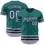 Custom Name & Number Personalized Teal Gray-Navy Line Baseball Jersey - Authentic Team Gear Personalized Teal Gray-Navy Line
