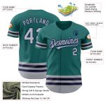 Custom Name & Number Personalized Teal Gray-Navy Line Baseball Jersey - Authentic Team Gear Personalized Teal Gray-Navy Line