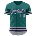 Custom Name & Number Personalized Teal Gray-Navy Line Baseball Jersey - Authentic Team Gear Personalized Teal Gray-Navy Line