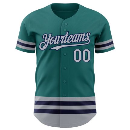 Custom Name & Number Personalized Teal Gray-Navy Line Baseball Jersey - Authentic Team Gear Personalized Teal Gray-Navy Line