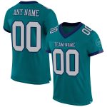 Personalized Teal Gray Navy Mesh Football Jersey - Custom Authentic Design Personalized Teal Gray-Navy Mesh Authentic Football