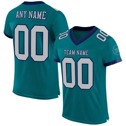 Personalized Teal Gray Navy Mesh Football Jersey - Custom Authentic Design Personalized Teal Gray-Navy Mesh Authentic Football