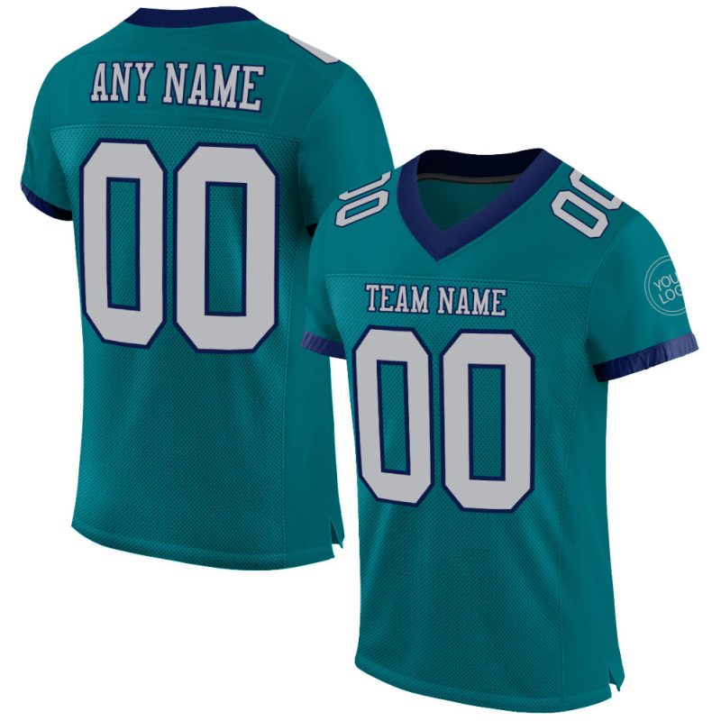 Personalized Teal Gray Navy Mesh Football Jersey - Custom Authentic Design Personalized Teal Gray-Navy Mesh Authentic Football