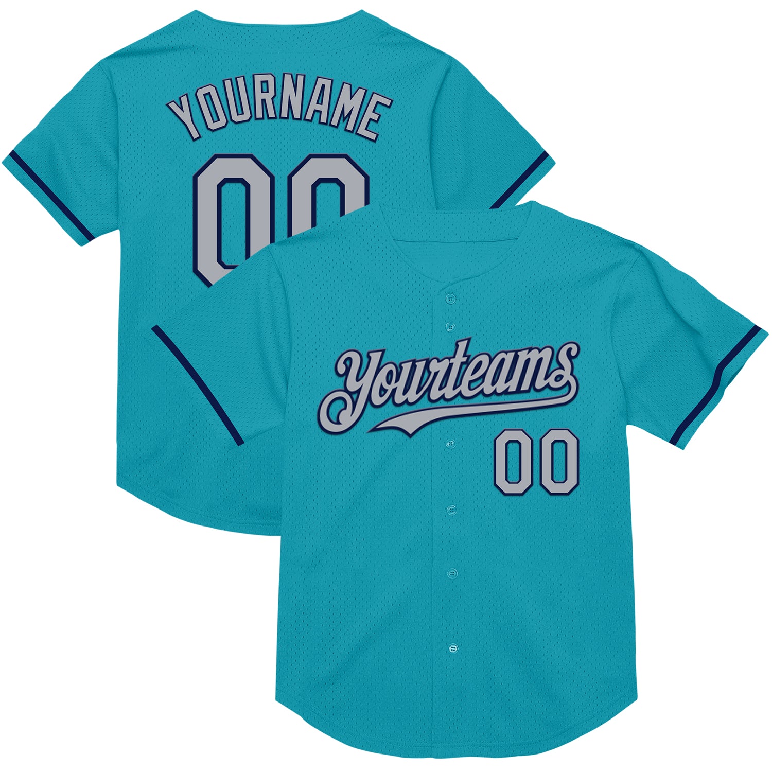 Custom Name & Number Teal Gray-Navy Mesh Baseball Jersey - Personalized Authentic Throwback Team Apparel Personalized Teal