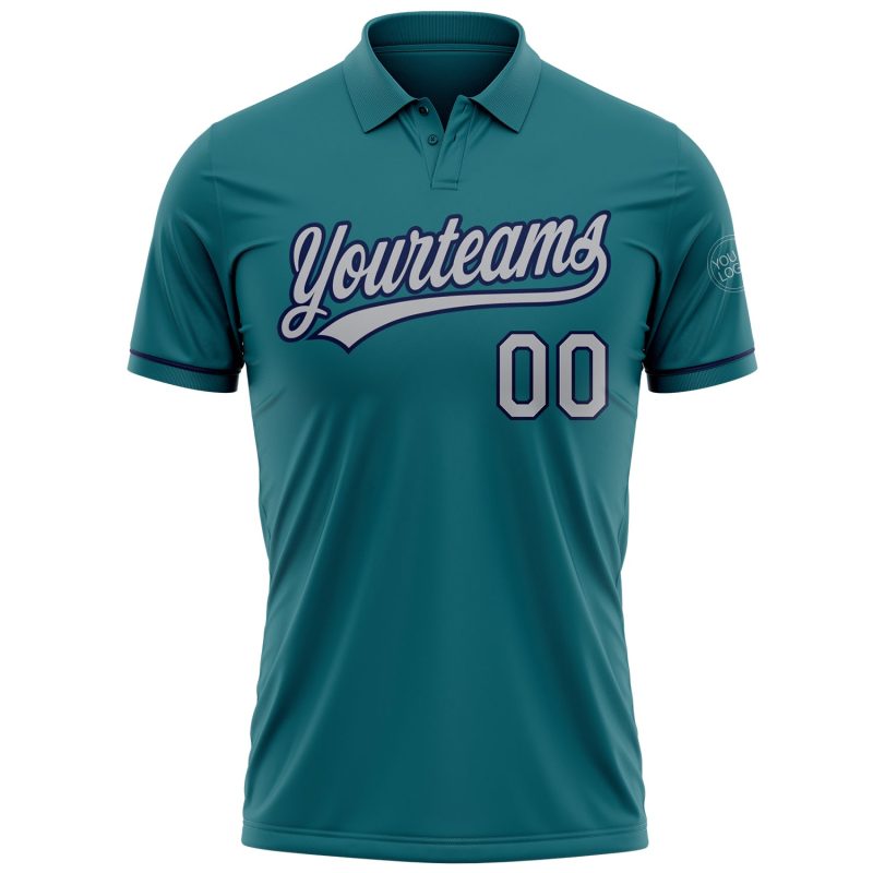 Custom Teal Gray-Navy Performance Vapor Golf Polo Shirt with Name and Number - Personalized Team Apparel Personalized Teal