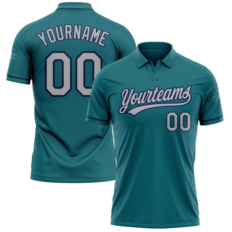 Custom Teal Gray-Navy Performance Vapor Golf Polo Shirt with Name and Number - Personalized Team Apparel Personalized Teal