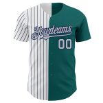 Custom Name and Number Personalized Teal Gray-Navy Pinstripe Baseball Jersey - Authentic Split Fashion Team Jersey Personalized