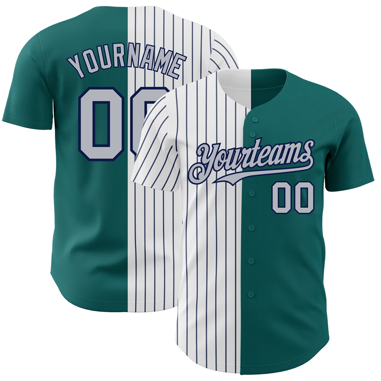 Custom Name and Number Personalized Teal Gray-Navy Pinstripe Baseball Jersey - Authentic Split Fashion Team Jersey Personalized