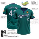 Custom Team Name and Number Softball Jersey - Unisex Teal Gray-Navy Two-Button Design Personalized Teal Gray-Navy Two-Button