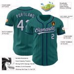 Custom Teal Gray Pinstripe Authentic Baseball Jersey - Gray-Navy Design Personalized Teal Gray Pinstripe Gray-Navy Authentic