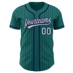 Custom Teal Gray Pinstripe Authentic Baseball Jersey - Gray-Navy Design Personalized Teal Gray Pinstripe Gray-Navy Authentic