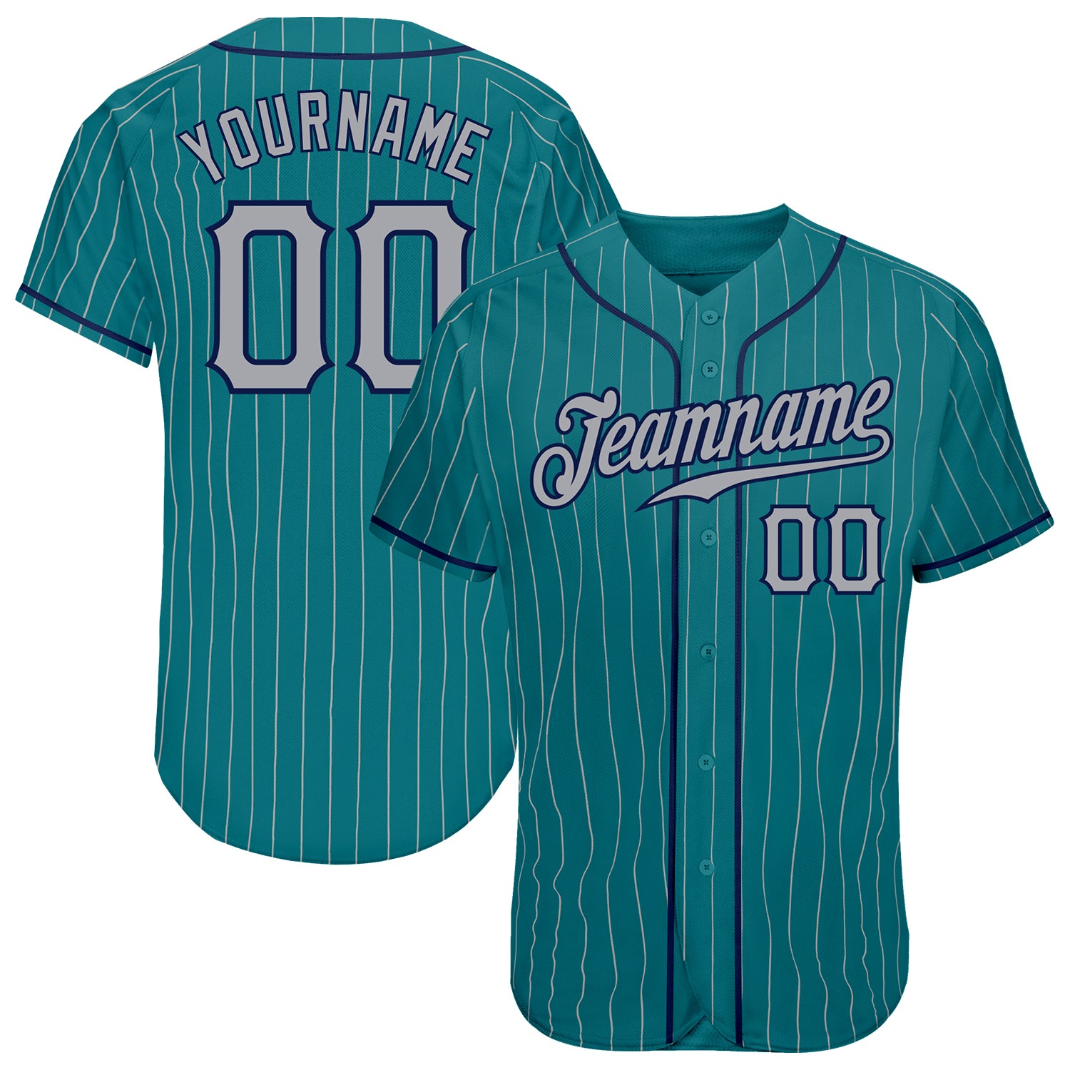 Custom Name and Number Personalized Baseball Jersey in Teal Gray Pinstripe Navy - Authentic Team Gear Personalized Teal Gray
