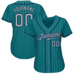 Custom Name and Number Personalized Baseball Jersey in Teal Gray Pinstripe Navy - Authentic Team Gear Personalized Teal Gray