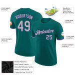 Custom Team Name and Number Teal Gray-Purple Performance T-Shirt - Personalized Athletic Tee Personalized Teal Gray-Purple