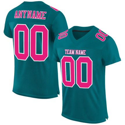 Custom Personalized Football Jersey with Name and Number, Teal Hot Pink White Mesh Design Personalized Teal Hot Pink-White
