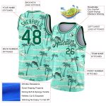 Personalized Tropical Hawaii Palm Trees Basketball Jersey Custom Name & Number Teal Kelly Green-White 3D Pattern Personalized