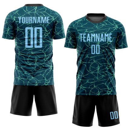 Custom Name and Number Soccer Jersey - Personalized Teal Light Blue-Black Sublimation Uniform Team Gear Personalized Teal