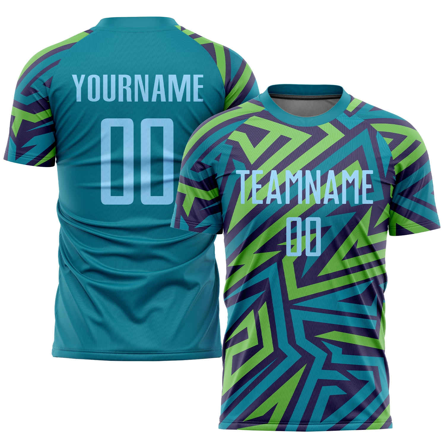 Custom Soccer Jersey with Personalized Name and Number - Teal Light Blue-Kelly Green Sublimation Uniform Personalized Teal
