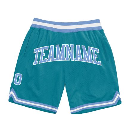 Custom Name & Number Basketball Shorts - Personalized Authentic Teal Light Blue-White Throwback Design Personalized Teal