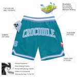 Custom Name & Number Basketball Shorts - Personalized Authentic Teal Light Blue-White Throwback Design Personalized Teal