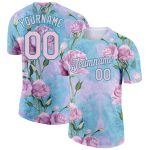 Teal Light Pink 3D Floral Custom Name and Number Performance T-Shirt - Personalized Team Apparel Personalized Teal Light