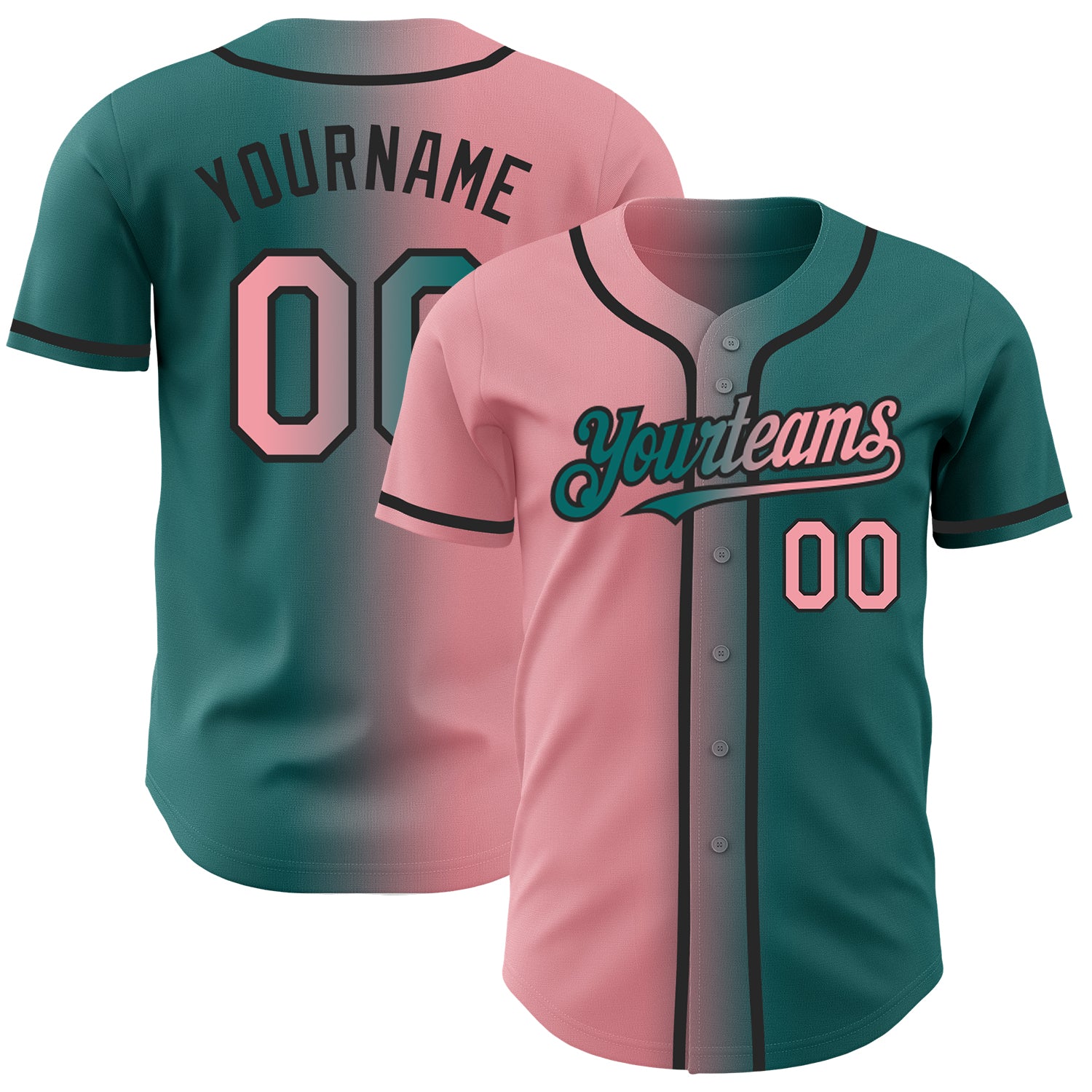 Custom Name Number Gradient Fashion Baseball Jersey Teal Pink Black Medium Authentic Personalized Teal Medium Pink-Black