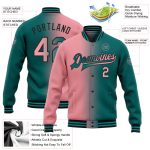 Custom Name and Number Personalized Teal Gradient Varsity Letterman Bomber Jacket in Pink-Black, Medium Fashion Jacket Personalized