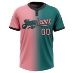 Custom Softball Jersey - Personalized Teal Pink-Black Gradient Unisex Two-Button Design with Name and Number Personalized