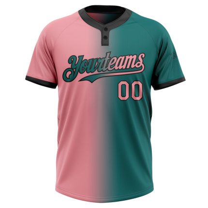 Custom Softball Jersey - Personalized Teal Pink-Black Gradient Unisex Two-Button Design with Name and Number Personalized