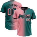 Custom Softball Jersey - Personalized Teal Pink-Black Gradient Unisex Two-Button Design with Name and Number Personalized