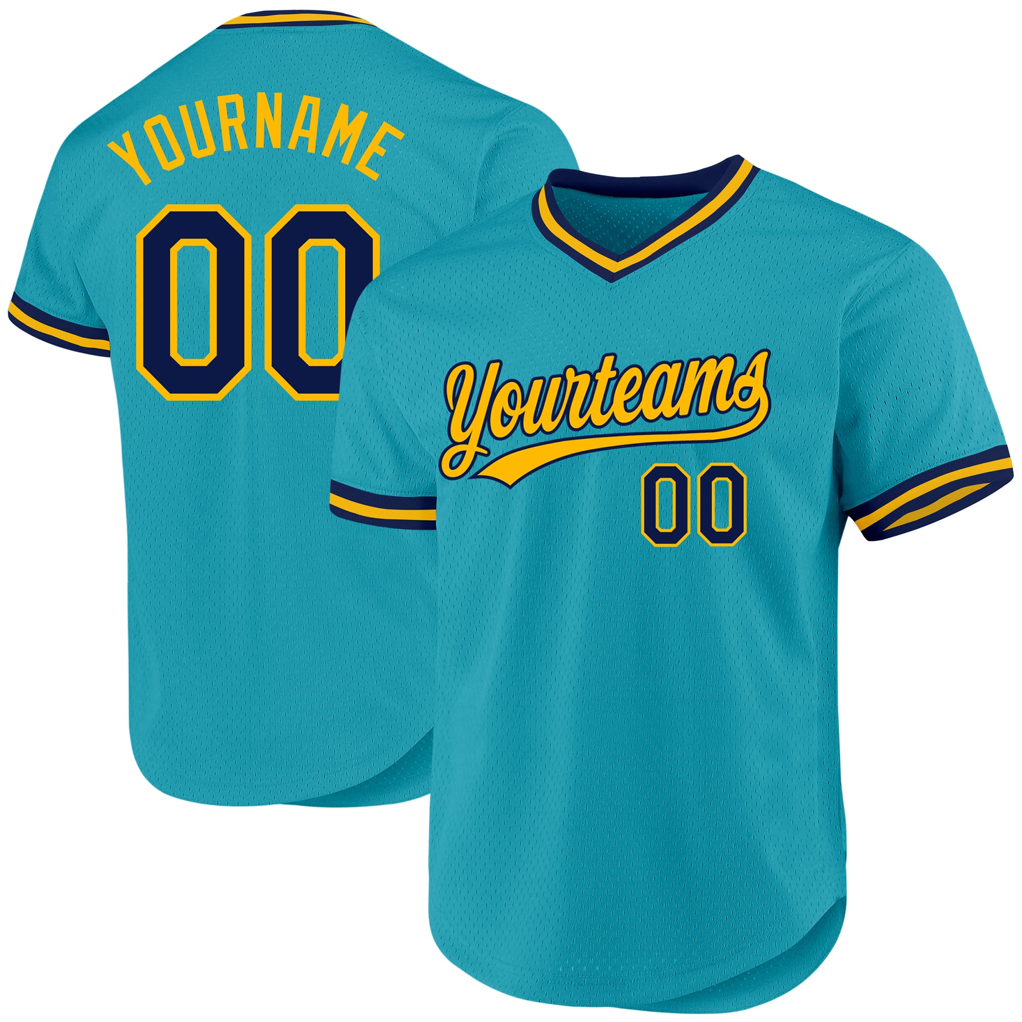Custom Personalized Teal Navy and Gold Baseball Jersey with Authentic Throwback Design, Custom Name and Number Personalized