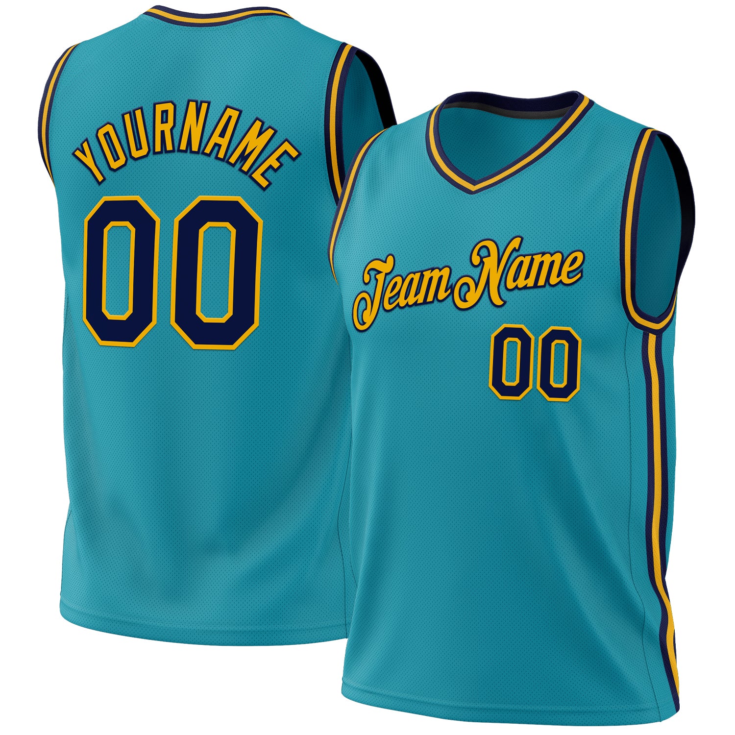 Personalized Authentic Throwback Basketball Jersey in Teal Navy Gold Personalized Teal Navy-Gold Authentic Throwback Basketball