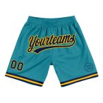 Custom Name Number Personalized Authentic Basketball Shorts Teal Navy Gold Team Design Personalized Teal Navy-Gold Authentic